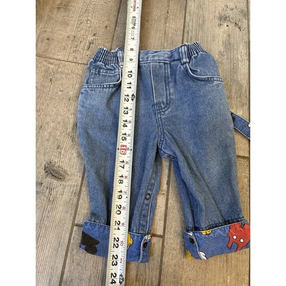 Vintage 90s Baby Mickey & Co Disney Denim Overalls Character Cuff 12M